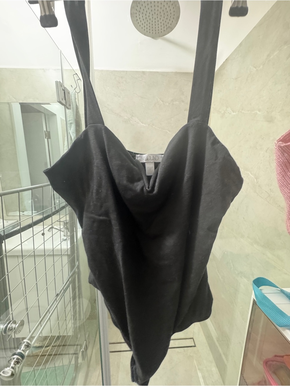 Black Draped Cowl Neck Women's bodysuit